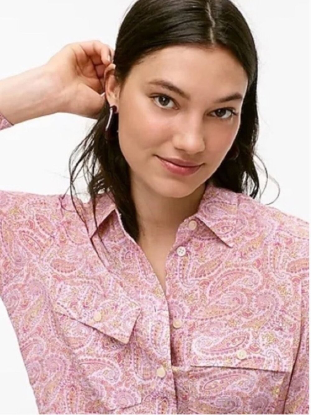 J. Crew Womens Classic-Fit Silk Shirt in Beach Paisley Pink Yellow Size 6 NWOT